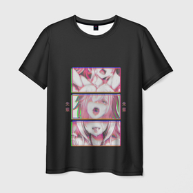 Мужская футболка 3D с принтом Ahegao девушка в Курске, 100% полиэфир | прямой крой, круглый вырез горловины, длина до линии бедер | ahegao | ахегао | девушка | розовый