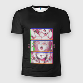 Мужская футболка 3D Slim с принтом Ahegao девушка в Ухте, 100% полиэстер с улучшенными характеристиками | приталенный силуэт, круглая горловина, широкие плечи, сужается к линии бедра | Тематика изображения на принте: ahegao | ахегао | девушка | розовый