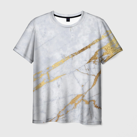 Мужская футболка 3D с принтом Золото на белом в Белгороде, 100% полиэфир | прямой крой, круглый вырез горловины, длина до линии бедер | абстракция | геометрия | золото | линии | мрамор