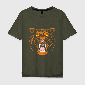 Мужская футболка хлопок Oversize с принтом Mood Tiger в Екатеринбурге, 100% хлопок | свободный крой, круглый ворот, “спинка” длиннее передней части | 2022 | animal | cat | lion | tiger | год тигра | животные | зверь | зубы | кот | кошка | лев | охотник | полосатый | природа | тигр | тигренок | тигрица | хищник