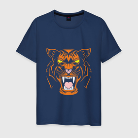 Мужская футболка хлопок с принтом Mood Tiger в Екатеринбурге, 100% хлопок | прямой крой, круглый вырез горловины, длина до линии бедер, слегка спущенное плечо. | Тематика изображения на принте: 2022 | animal | cat | lion | tiger | год тигра | животные | зверь | зубы | кот | кошка | лев | охотник | полосатый | природа | тигр | тигренок | тигрица | хищник