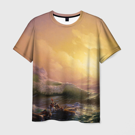 Мужская футболка 3D с принтом Шторм в море девятый вал в Санкт-Петербурге, 100% полиэфир | прямой крой, круглый вырез горловины, длина до линии бедер | Тематика изображения на принте: 9 вал | айвазовский | буря | девятая волна | девятый вал | масляные краски | море | морской пейзаж | огромные волны | роковая опасность | цунами | шторм в океане