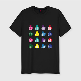 Мужская футболка хлопок Slim с принтом Узорные коты в Новосибирске, 92% хлопок, 8% лайкра | приталенный силуэт, круглый вырез ворота, длина до линии бедра, короткий рукав | Тематика изображения на принте: животные | звери | коты | кошки | минимализм | паттерн | разноцветный | символ | современный | узор | цветной