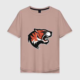 Мужская футболка хлопок Oversize с принтом Tiger Mood в Екатеринбурге, 100% хлопок | свободный крой, круглый ворот, “спинка” длиннее передней части | 2022 | animal | cat | lion | tiger | год тигра | животные | зверь | зубы | кот | кошка | лев | охотник | полосатый | природа | тигр | тигренок | тигрица | хищник