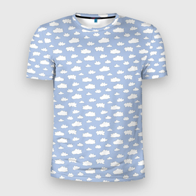 Мужская футболка 3D Slim с принтом Принт с облаками в Курске, 100% полиэстер с улучшенными характеристиками | приталенный силуэт, круглая горловина, широкие плечи, сужается к линии бедра | детский | забавный | милый | облака | пижамный | тучки