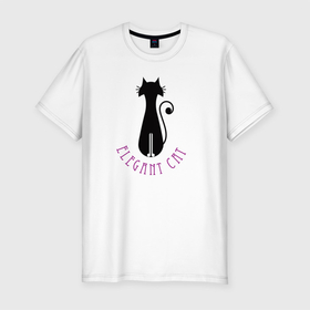Мужская футболка хлопок Slim с принтом Элегантный кот в Курске, 92% хлопок, 8% лайкра | приталенный силуэт, круглый вырез ворота, длина до линии бедра, короткий рукав | животные | кот | кошка | надпись | силуэт | символ | черный