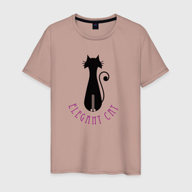 Мужская футболка хлопок с принтом Элегантный кот в Новосибирске, 100% хлопок | прямой крой, круглый вырез горловины, длина до линии бедер, слегка спущенное плечо. | животные | кот | кошка | надпись | силуэт | символ | черный
