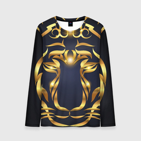 Мужской лонгслив 3D с принтом Золотой символ года Тигр в Петрозаводске, 100% полиэстер | длинные рукава, круглый вырез горловины, полуприлегающий силуэт | Тематика изображения на принте: в чем встречать новый год | золотой узор | идея подарка на новый год | подарок на новый год | символ нового года | тигр золотой | тигр символ года 2022 | узоры из золота