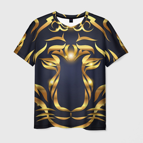 Мужская футболка 3D с принтом Золотой символ года Тигр в Петрозаводске, 100% полиэфир | прямой крой, круглый вырез горловины, длина до линии бедер | в чем встречать новый год | золотой узор | идея подарка на новый год | подарок на новый год | символ нового года | тигр золотой | тигр символ года 2022 | узоры из золота