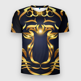 Мужская футболка 3D спортивная с принтом Золотой символ года Тигр в Екатеринбурге, 100% полиэстер с улучшенными характеристиками | приталенный силуэт, круглая горловина, широкие плечи, сужается к линии бедра | в чем встречать новый год | золотой узор | идея подарка на новый год | подарок на новый год | символ нового года | тигр золотой | тигр символ года 2022 | узоры из золота