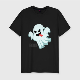 Мужская футболка хлопок Slim с принтом Ghost в Петрозаводске, 92% хлопок, 8% лайкра | приталенный силуэт, круглый вырез ворота, длина до линии бедра, короткий рукав | halloween | арт | графика | мистика | праздник | привидение | ужасы | хэллоуин