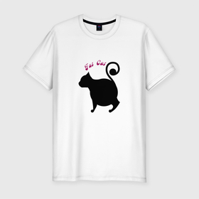 Мужская футболка хлопок Slim с принтом Кот толстый в Тюмени, 92% хлопок, 8% лайкра | приталенный силуэт, круглый вырез ворота, длина до линии бедра, короткий рукав | животные | кот | кошка | надпись | рисунок | силуэт | символ | черный