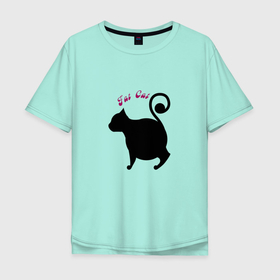 Мужская футболка хлопок Oversize с принтом Кот толстый в Екатеринбурге, 100% хлопок | свободный крой, круглый ворот, “спинка” длиннее передней части | животные | кот | кошка | надпись | рисунок | силуэт | символ | черный