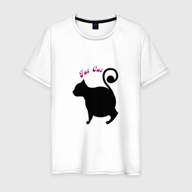 Мужская футболка хлопок с принтом Кот толстый в Курске, 100% хлопок | прямой крой, круглый вырез горловины, длина до линии бедер, слегка спущенное плечо. | животные | кот | кошка | надпись | рисунок | силуэт | символ | черный