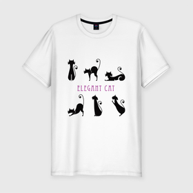 Мужская футболка хлопок Slim с принтом Элегантные коты в Санкт-Петербурге, 92% хлопок, 8% лайкра | приталенный силуэт, круглый вырез ворота, длина до линии бедра, короткий рукав | животные | кот | кошка | надпись | силуэт | символ | черный