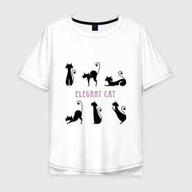 Мужская футболка хлопок Oversize с принтом Элегантные коты в Санкт-Петербурге, 100% хлопок | свободный крой, круглый ворот, “спинка” длиннее передней части | Тематика изображения на принте: животные | кот | кошка | надпись | силуэт | символ | черный