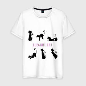 Мужская футболка хлопок с принтом Элегантные коты в Петрозаводске, 100% хлопок | прямой крой, круглый вырез горловины, длина до линии бедер, слегка спущенное плечо. | животные | кот | кошка | надпись | силуэт | символ | черный