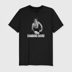 Мужская футболка хлопок Slim с принтом Damiano David , 92% хлопок, 8% лайкра | приталенный силуэт, круглый вырез ворота, длина до линии бедра, короткий рукав | damiano david | maneskin | вокалист | давид дамиано | манескин