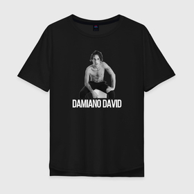 Мужская футболка хлопок Oversize с принтом Damiano David в Тюмени, 100% хлопок | свободный крой, круглый ворот, “спинка” длиннее передней части | damiano david | maneskin | вокалист | давид дамиано | манескин