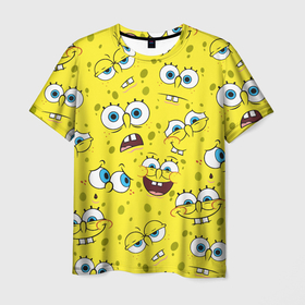 Мужская футболка 3D с принтом Губка Боб   SpongeBob pattern в Санкт-Петербурге, 100% полиэфир | прямой крой, круглый вырез горловины, длина до линии бедер | sponge bob | spongebob | губка боб | квадратные штаны | сквэр пэнтс | спанч боб