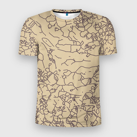 Мужская футболка 3D Slim с принтом Рисованный камень в Санкт-Петербурге, 100% полиэстер с улучшенными характеристиками | приталенный силуэт, круглая горловина, широкие плечи, сужается к линии бедра | абстракция | бежовый | графика | камень | расщелины | рисунок | трешенны