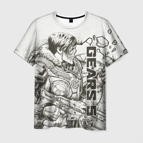 Мужская футболка 3D с принтом Gears 5 (Gears of War)  Кейт Диаз в Курске, 100% полиэфир | прямой крой, круглый вырез горловины, длина до линии бедер | gears 5 | gears of war | винтовка лансер | игры | кейт диаз | череп | шестнрёнка