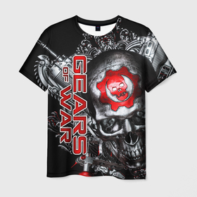 Мужская футболка 3D с принтом Gears of War   Gears 5 в Курске, 100% полиэфир | прямой крой, круглый вырез горловины, длина до линии бедер | gears 5 | gears of war | винтовка лансер | игры | череп | шестерёнка