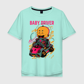 Мужская футболка хлопок Oversize с принтом Ребёнок в скафандре в Екатеринбурге, 100% хлопок | свободный крой, круглый ворот, “спинка” длиннее передней части | машина | планета | ребёнок | скафандр | уличный стиль | шлем