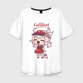 Мужская футболка хлопок Oversize с принтом Genshin Impact Mini Kli , 100% хлопок | свободный крой, круглый ворот, “спинка” длиннее передней части | genshin | impact | kli | mini | pyro | red girl | влияние | геншин | импакт | кли | красная девушка | пиро