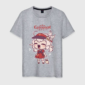 Мужская футболка хлопок с принтом Genshin Impact Mini Kli в Белгороде, 100% хлопок | прямой крой, круглый вырез горловины, длина до линии бедер, слегка спущенное плечо. | genshin | impact | kli | mini | pyro | red girl | влияние | геншин | импакт | кли | красная девушка | пиро