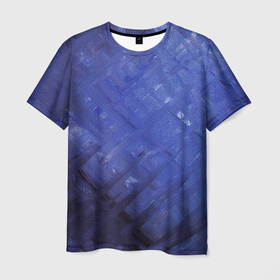 Мужская футболка 3D с принтом Синие акварельные мазки в Екатеринбурге, 100% полиэфир | прямой крой, круглый вырез горловины, длина до линии бедер | акварель | арт | краски | мазки | мазки красок | рисунок | рисунок акварелью | рисунок красками
