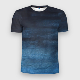 Мужская футболка 3D Slim с принтом Темнота глубины , 100% полиэстер с улучшенными характеристиками | приталенный силуэт, круглая горловина, широкие плечи, сужается к линии бедра | акварель | арт | глубина | краски | мазки | мазки красок | море | океан | рисунок | рисунок акварелью | рисунок красками | темнота | темнота глубины