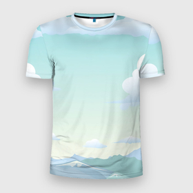 Мужская футболка 3D Slim с принтом Чистая природа в Белгороде, 100% полиэстер с улучшенными характеристиками | приталенный силуэт, круглая горловина, широкие плечи, сужается к линии бедра | арт | голубое небо | гора | горы | небо | облака | облако | природа | рисунок | синее небо | синий