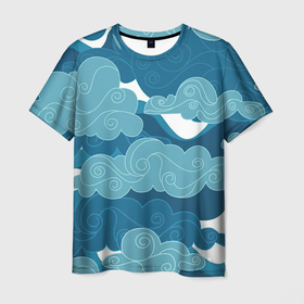 Мужская футболка 3D с принтом Облака Греции в Екатеринбурге, 100% полиэфир | прямой крой, круглый вырез горловины, длина до линии бедер | арт | греция | небо | облака | облако | природа | рисунок | синий