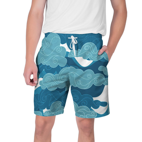 Мужские шорты 3D с принтом Облака Греции в Екатеринбурге,  полиэстер 100% | прямой крой, два кармана без застежек по бокам. Мягкая трикотажная резинка на поясе, внутри которой широкие завязки. Длина чуть выше колен | арт | греция | небо | облака | облако | природа | рисунок | синий