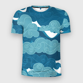 Мужская футболка 3D Slim с принтом Облака Греции в Екатеринбурге, 100% полиэстер с улучшенными характеристиками | приталенный силуэт, круглая горловина, широкие плечи, сужается к линии бедра | арт | греция | небо | облака | облако | природа | рисунок | синий