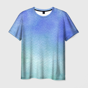 Мужская футболка 3D с принтом Небесная синева в Санкт-Петербурге, 100% полиэфир | прямой крой, круглый вырез горловины, длина до линии бедер | акварель | арт | краски | мазки | мазки красок | небо | облака | облако | рисунок | рисунок акварелью | рисунок красками
