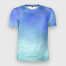 Мужская футболка 3D Slim с принтом Небесная синева , 100% полиэстер с улучшенными характеристиками | приталенный силуэт, круглая горловина, широкие плечи, сужается к линии бедра | акварель | арт | краски | мазки | мазки красок | небо | облака | облако | рисунок | рисунок акварелью | рисунок красками