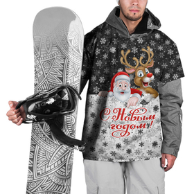 Накидка на куртку 3D с принтом С Новым Годом (дед мороз и олень) в Новосибирске, 100% полиэстер |  | Тематика изображения на принте: christmas | merry christmas | santa claus | дед мороз | ёлка | зима | мороз | новогодние олени | новый год | оленёнок бэмби | оленёнок рудольф | орнамент | подарок | праздник | рождество | с новым годом | санта клаус