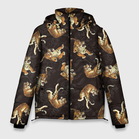 Мужская зимняя куртка 3D с принтом Паттерн Японский тигр , верх — 100% полиэстер; подкладка — 100% полиэстер; утеплитель — 100% полиэстер | длина ниже бедра, свободный силуэт Оверсайз. Есть воротник-стойка, отстегивающийся капюшон и ветрозащитная планка. 

Боковые карманы с листочкой на кнопках и внутренний карман на молнии. | Тематика изображения на принте: 2022 | 2022 год | happy new year | santa | год тигра | дед мороз | каникулы | мороз | новогодний свитер | новый год | новый год 2022 | новый год тигра | оливье | праздник | рождество | санта клаус | свитер новогодний