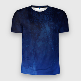 Мужская футболка 3D Slim с принтом Смешение потоков в Новосибирске, 100% полиэстер с улучшенными характеристиками | приталенный силуэт, круглая горловина, широкие плечи, сужается к линии бедра | акварель | арт | вода | краски | мазки | мазки красок | оттенки | рисунок | рисунок акварелью | рисунок красками | синий