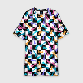 Детское платье 3D с принтом Разноцветные Шахматные Фигуры в Санкт-Петербурге, 100% полиэстер | прямой силуэт, чуть расширенный к низу. Круглая горловина, на рукавах — воланы | 