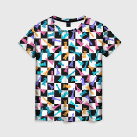 Женская футболка 3D с принтом Разноцветные Шахматные Фигуры в Тюмени, 100% полиэфир ( синтетическое хлопкоподобное полотно) | прямой крой, круглый вырез горловины, длина до линии бедер | 