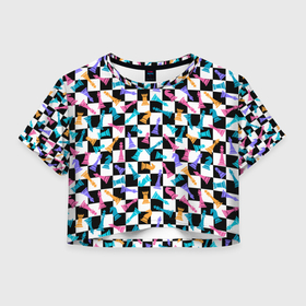 Женская футболка Crop-top 3D с принтом Разноцветные Шахматные Фигуры в Белгороде, 100% полиэстер | круглая горловина, длина футболки до линии талии, рукава с отворотами | 