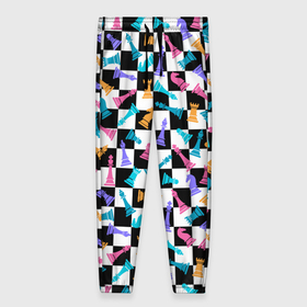 Женские брюки 3D с принтом Разноцветные Шахматные Фигуры в Тюмени, полиэстер 100% | прямой крой, два кармана без застежек по бокам, с мягкой трикотажной резинкой на поясе и по низу штанин. В поясе для дополнительного комфорта — широкие завязки | 