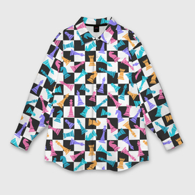 Женская рубашка oversize 3D с принтом Разноцветные Шахматные Фигуры в Петрозаводске,  |  | Тематика изображения на принте: 
