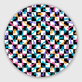 Круглый коврик для мышки с принтом Разноцветные Шахматные Фигуры в Кировске, резина и полиэстер | круглая форма, изображение наносится на всю лицевую часть | 