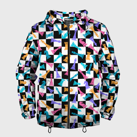 Мужская ветровка 3D с принтом Разноцветные Шахматные Фигуры в Тюмени, 100% полиэстер | подол и капюшон оформлены резинкой с фиксаторами, два кармана без застежек по бокам, один потайной карман на груди | 