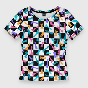 Женская футболка 3D Slim с принтом Разноцветные Шахматные Фигуры в Петрозаводске,  |  | 