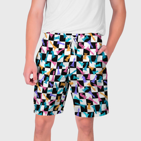 Мужские шорты 3D с принтом Разноцветные Шахматные Фигуры ,  полиэстер 100% | прямой крой, два кармана без застежек по бокам. Мягкая трикотажная резинка на поясе, внутри которой широкие завязки. Длина чуть выше колен | 
